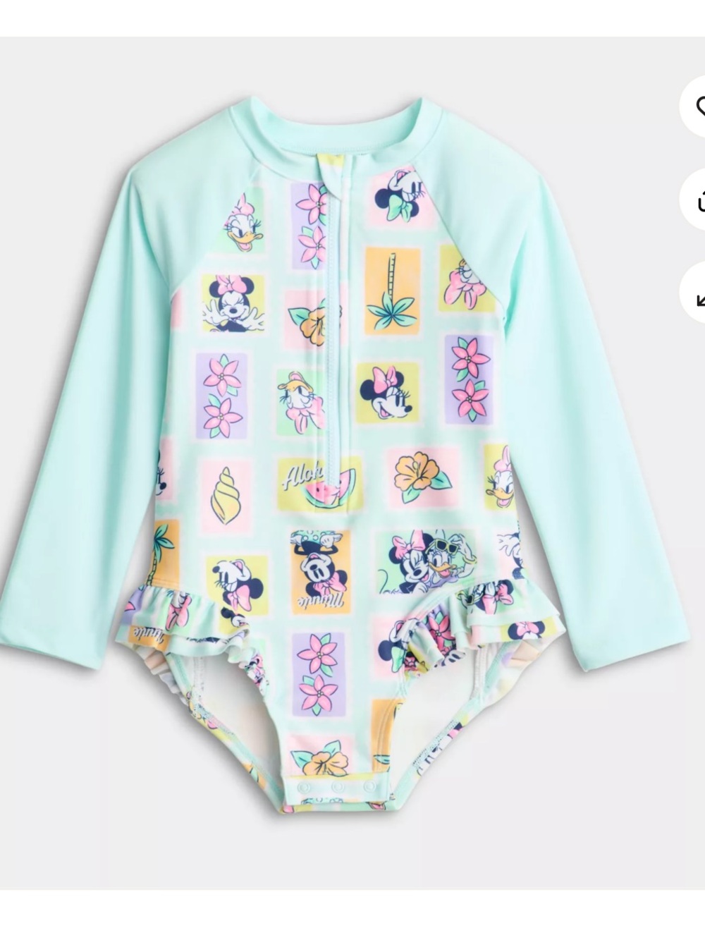 Disney Mint and Pastel Floral Minnie Ruffle Rashguard One-Piece